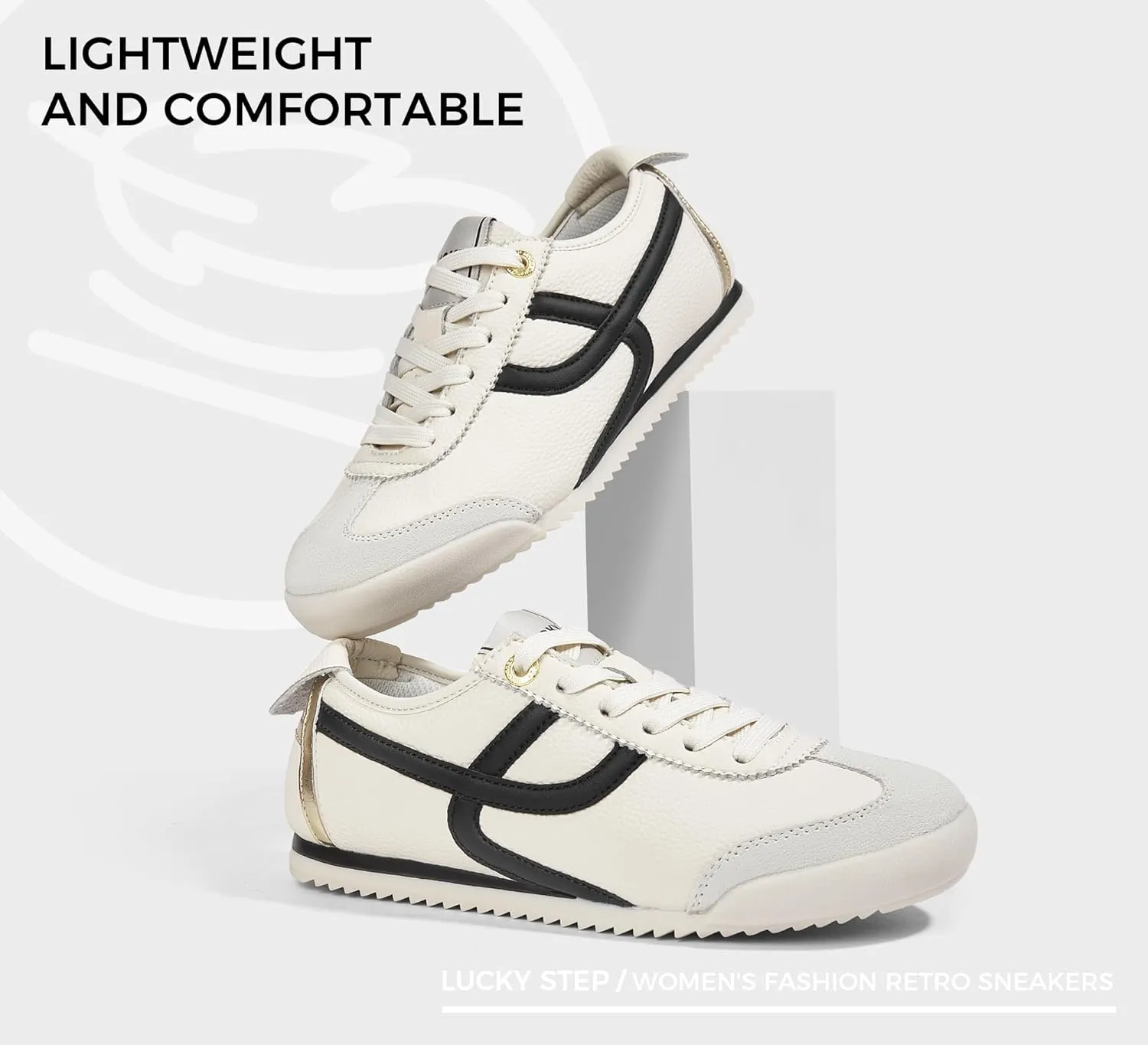 LUCKY STEP Women's Retro Fashion Sneakers Thin Sole Casual Walking Lightweight Tennis Trainers Running Gym Workout Classic Comfortable Athletic Shoes