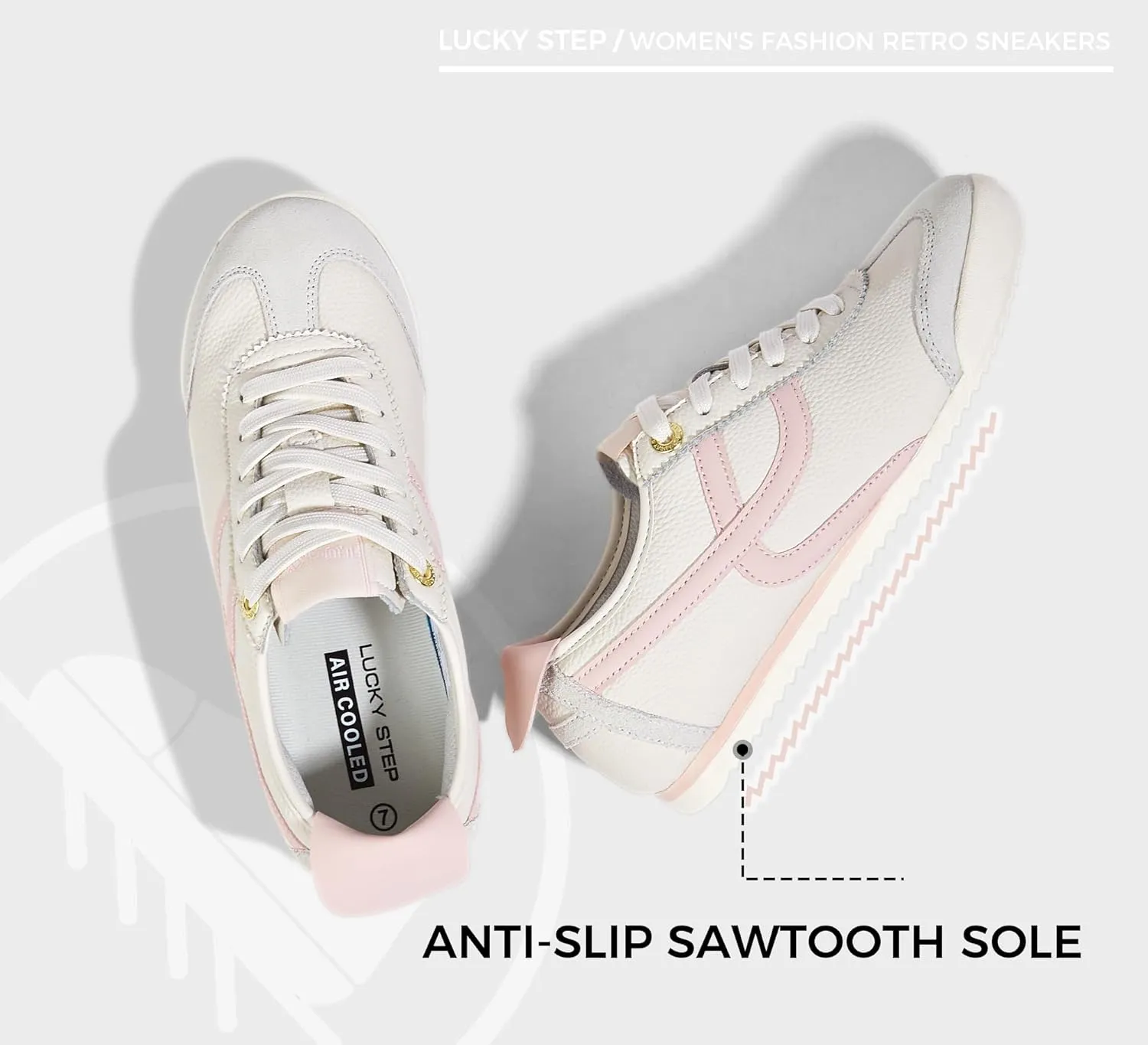 LUCKY STEP Women's Retro Fashion Sneakers Thin Sole Casual Walking Lightweight Tennis Trainers Running Gym Workout Classic Comfortable Athletic Shoes