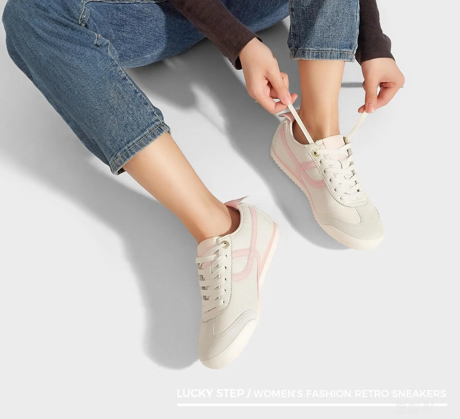 LUCKY STEP Women's Retro Fashion Sneakers Thin Sole Casual Walking Lightweight Tennis Trainers Running Gym Workout Classic Comfortable Athletic Shoes