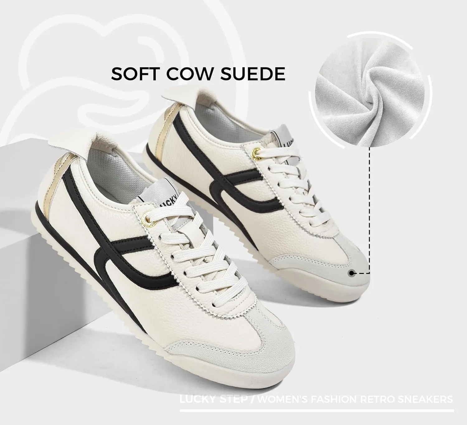 LUCKY STEP Women's Retro Fashion Sneakers Thin Sole Casual Walking Lightweight Tennis Trainers Running Gym Workout Classic Comfortable Athletic Shoes