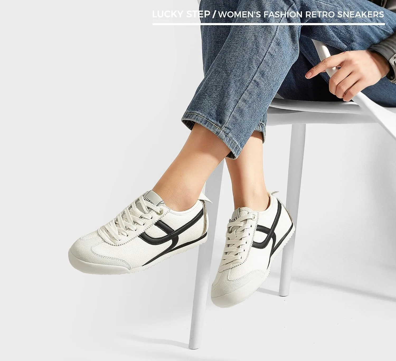 LUCKY STEP Women's Retro Fashion Sneakers Thin Sole Casual Walking Lightweight Tennis Trainers Running Gym Workout Classic Comfortable Athletic Shoes