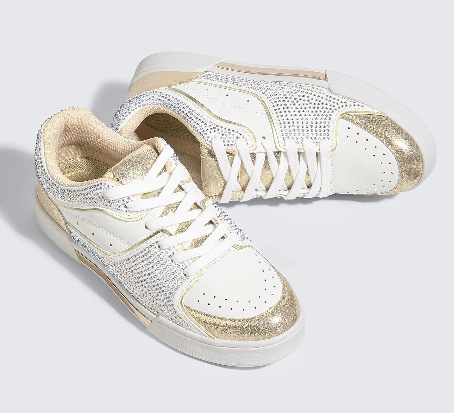 LUCKY STEP Women's Rhinestone Sneakers Sparkly Bling Glitter Wedding Tennis Shoes Fashion Casual Walking Comfortable Shiny Footwear