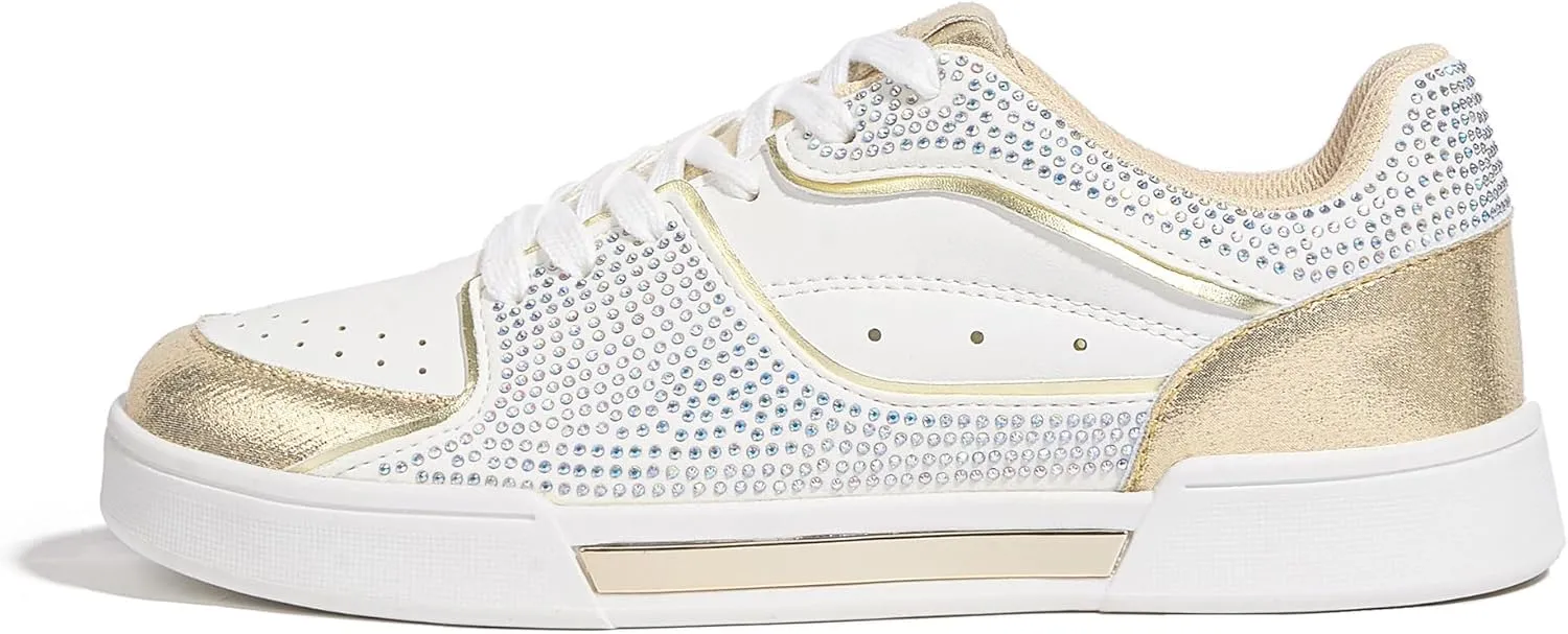 LUCKY STEP Women's Rhinestone Sneakers Sparkly Bling Glitter Wedding Tennis Shoes Fashion Casual Walking Comfortable Shiny Footwear