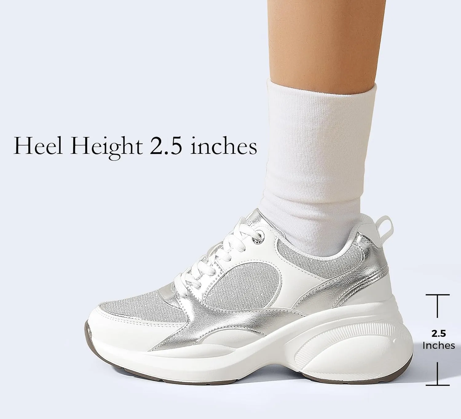 LUCKY STEP Women's Wedge Sneakers Fashion Heeled Cliff Platform Glitter Lace Up Metallic Casual Shoes