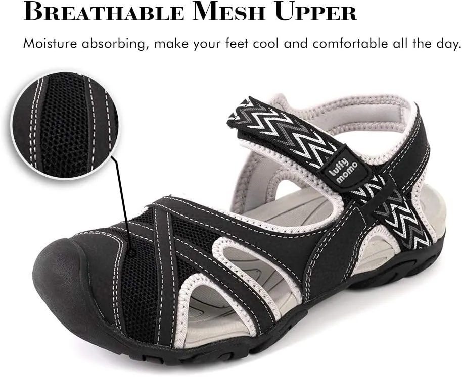 Luffymomo Womens Hiking Outdoor Sandals Sport Athtletic Beach Sandals with Closed Toe