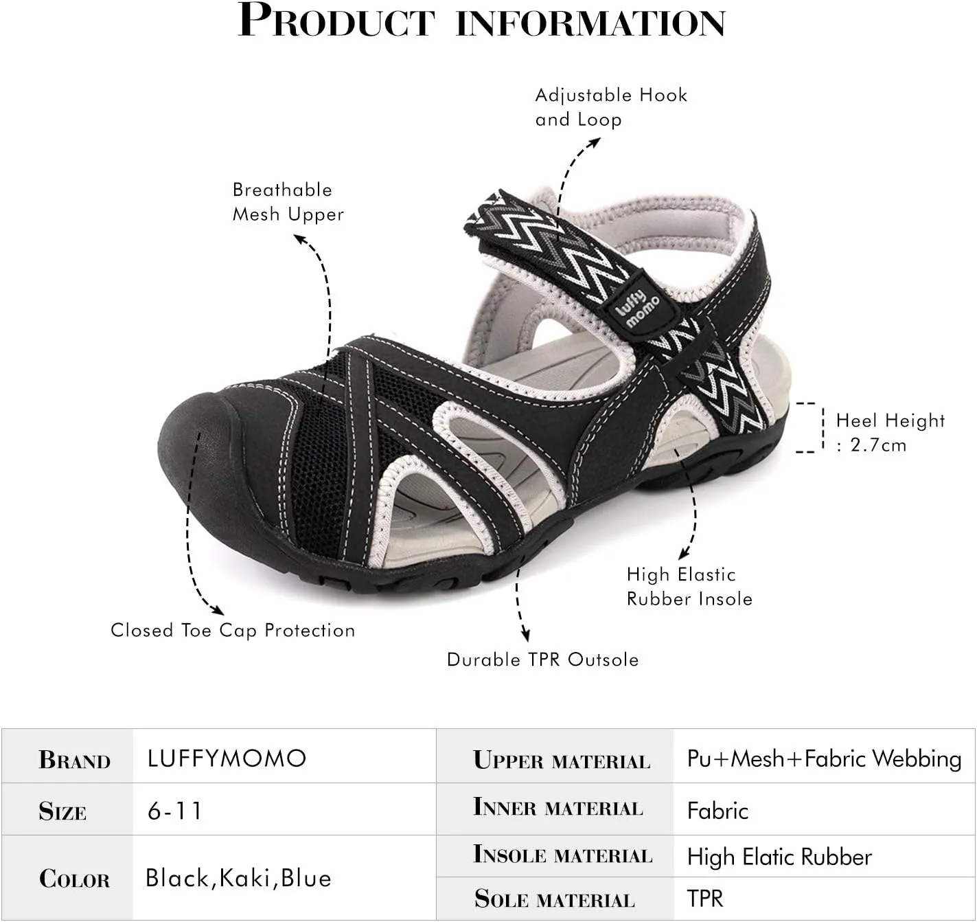 Luffymomo Womens Hiking Outdoor Sandals Sport Athtletic Beach Sandals with Closed Toe