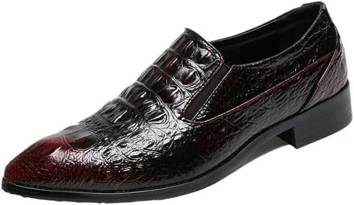 Luxury Men's Loafers, Genuine Leather Dress Shoes with Crocodile Prints, Slip-On Casual & Business Shoes, Wedding Party Shoes for Men