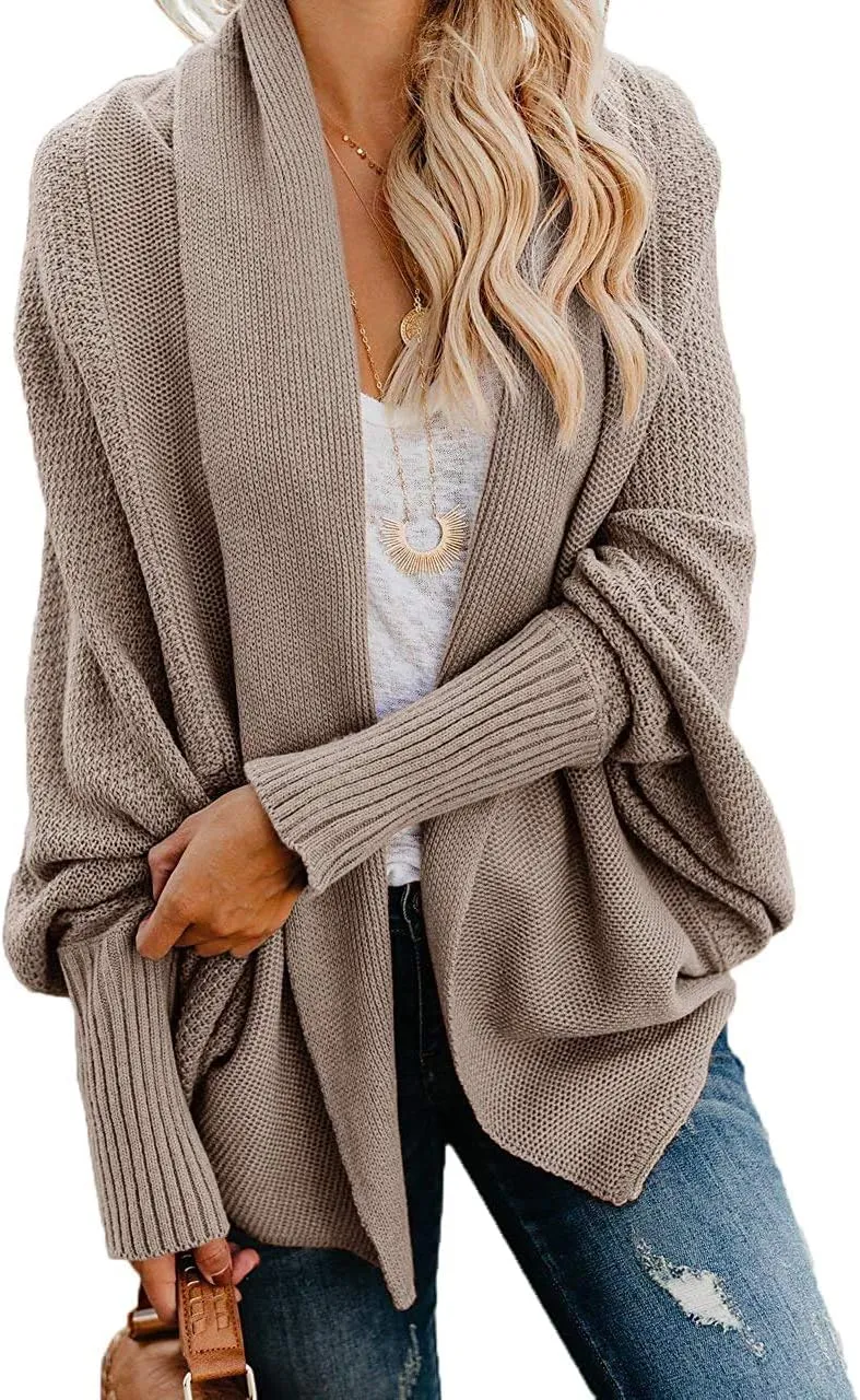 Mafulus Women's Cardigan Sweaters Oversized Chunky Knit Kimono Slouchy Wrap Batwing Open Front Outwear Coat