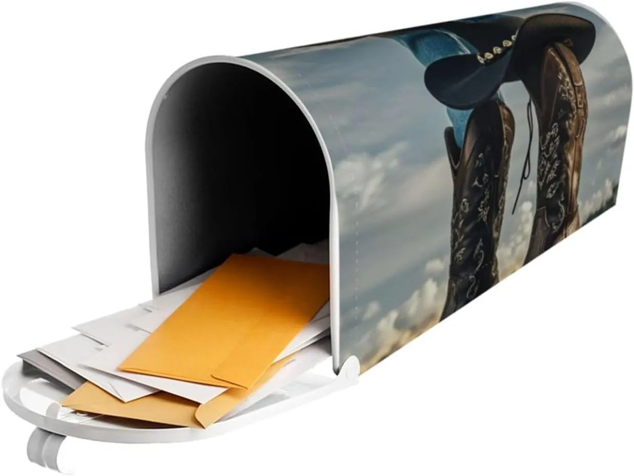 Mailbox Cover Magnetic Mailbox Wraps 21x18 in Cowboy Black Hat Western Boots Post Letter Box Outdoor Post Box Cover Farmhouse Home Decor Waterproof Mail Wraps for Winter Yard