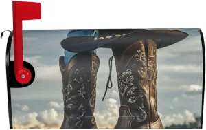 Mailbox Cover Magnetic Mailbox Wraps 21x18 in Cowboy Black Hat Western Boots Post Letter Box Outdoor Post Box Cover Farmhouse Home Decor Waterproof Mail Wraps for Winter Yard