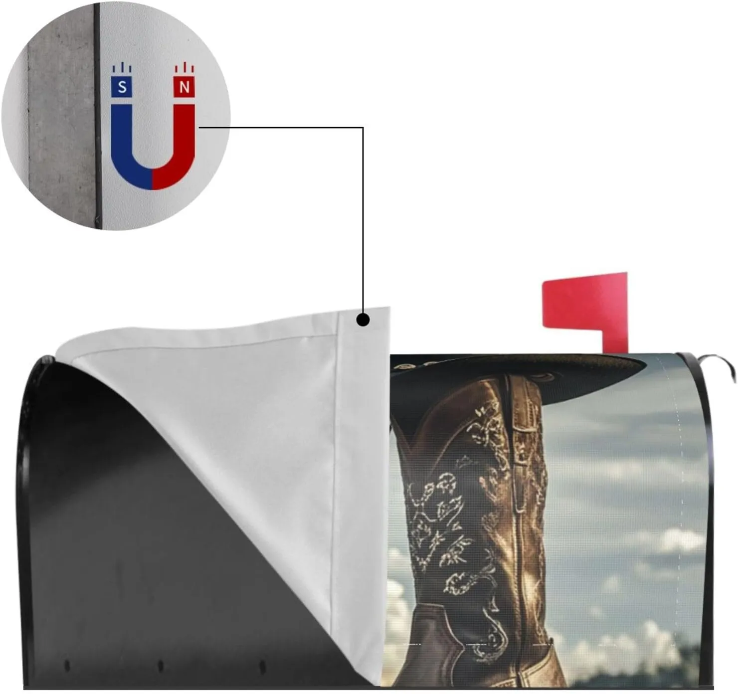 Mailbox Cover Magnetic Mailbox Wraps 21x18 in Cowboy Black Hat Western Boots Post Letter Box Outdoor Post Box Cover Farmhouse Home Decor Waterproof Mail Wraps for Winter Yard