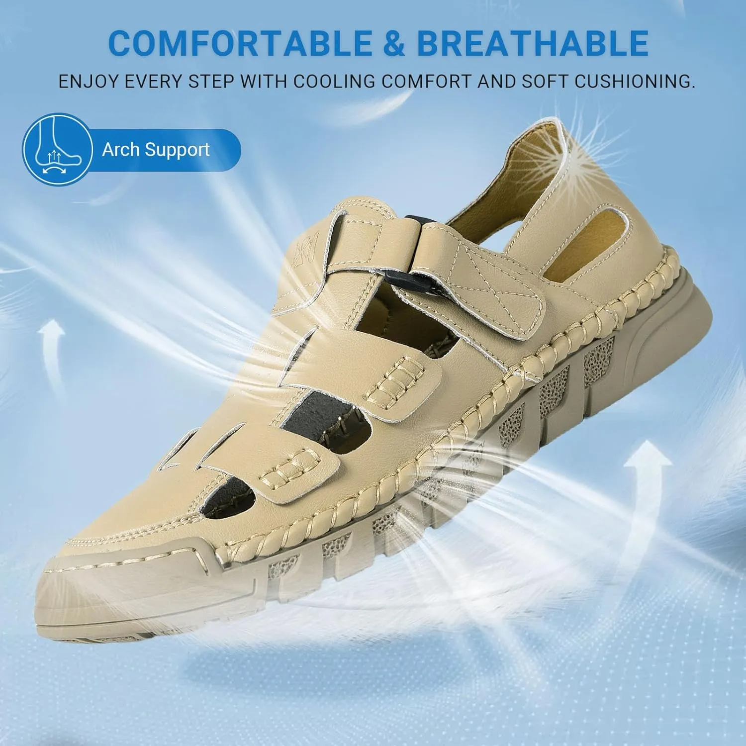 MAIZUN Men's Leather Sandals Summer Closed Toe Sandal Outdoor Fisherman Beach Shoes Hiking Walking Shoes for Adjustable Breathable