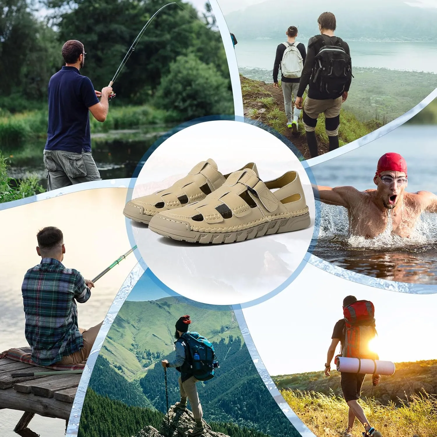 MAIZUN Men's Leather Sandals Summer Closed Toe Sandal Outdoor Fisherman Beach Shoes Hiking Walking Shoes for Adjustable Breathable