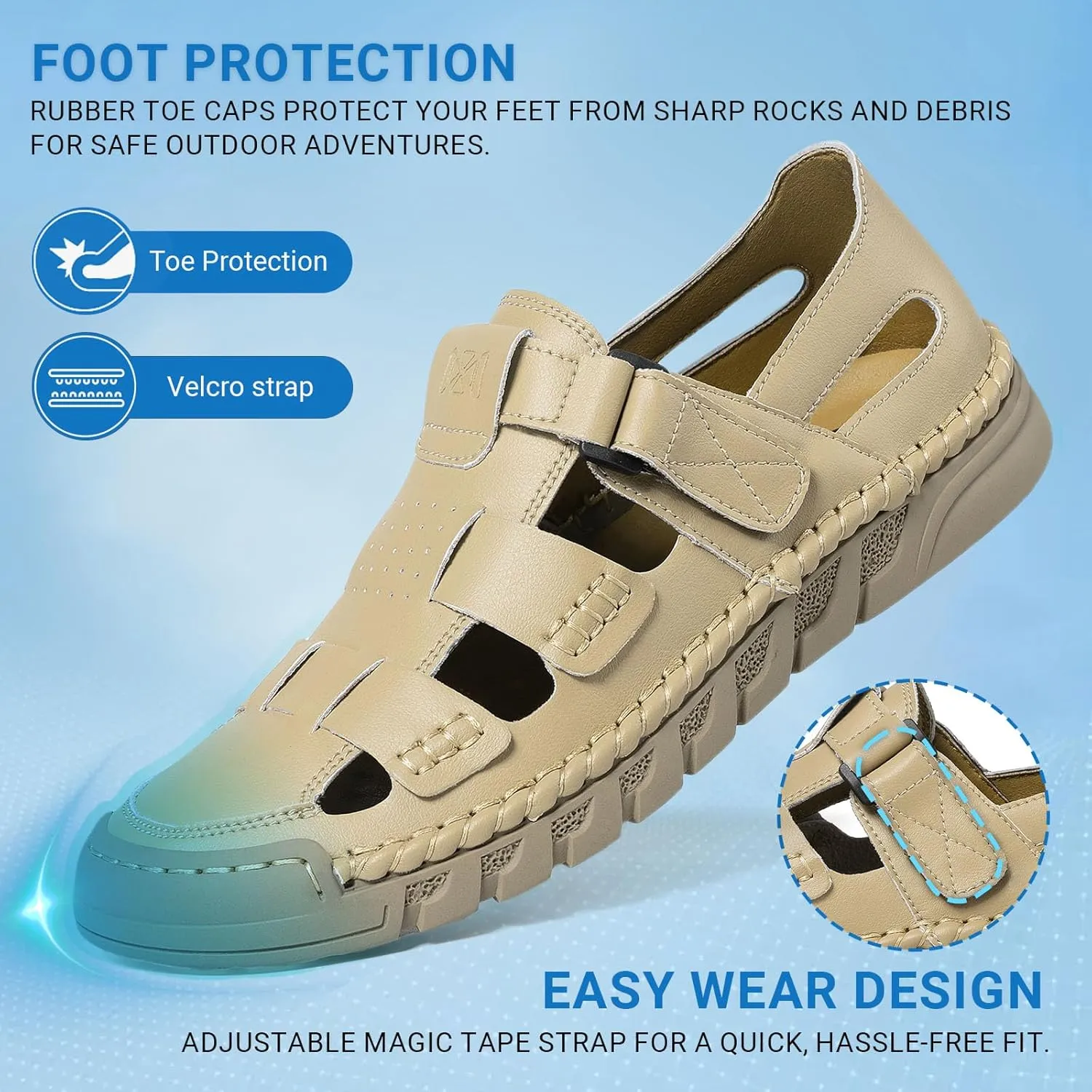 MAIZUN Men's Leather Sandals Summer Closed Toe Sandal Outdoor Fisherman Beach Shoes Hiking Walking Shoes for Adjustable Breathable