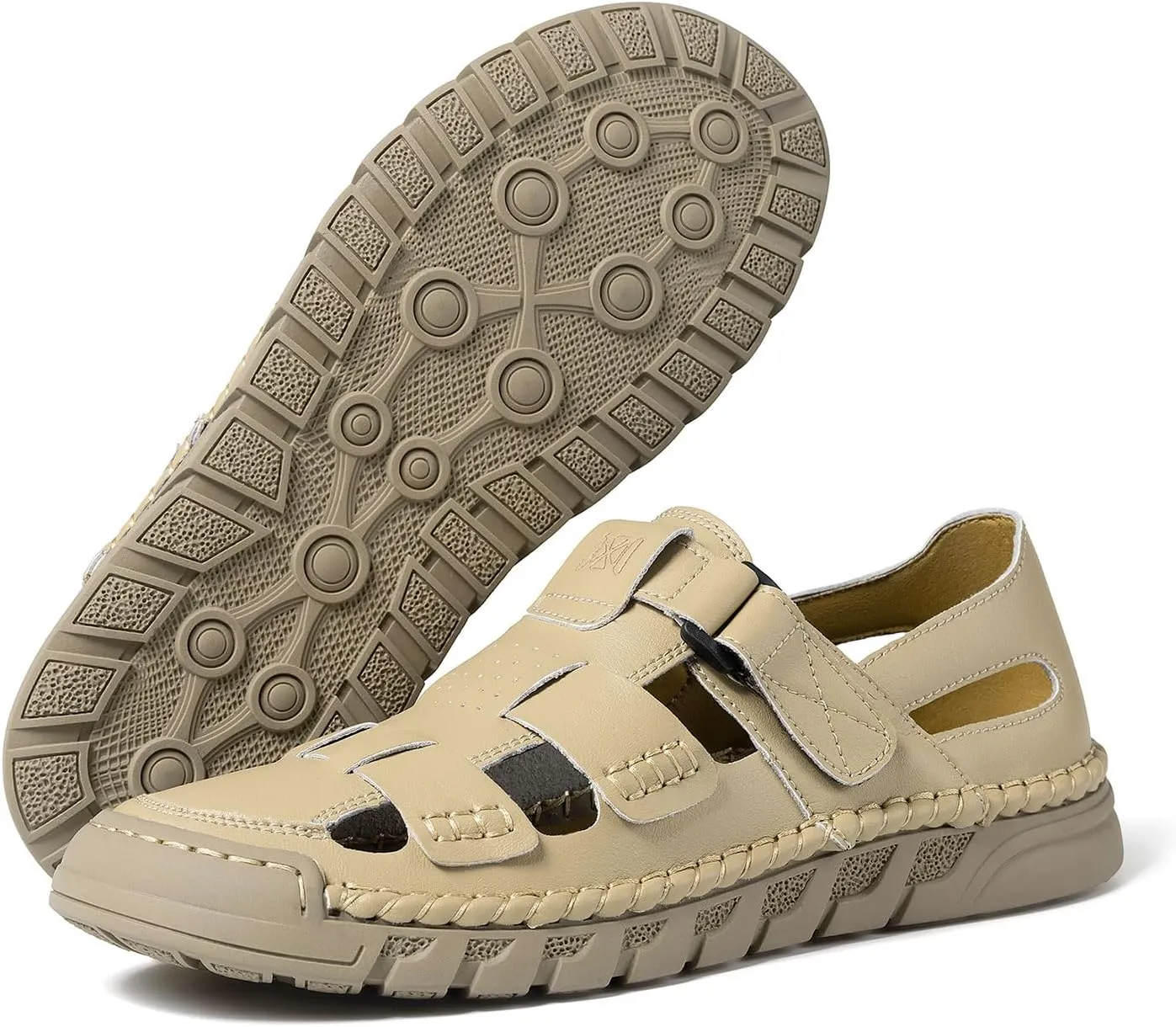 MAIZUN Men's Leather Sandals Summer Closed Toe Sandal Outdoor Fisherman Beach Shoes Hiking Walking Shoes for Adjustable Breathable