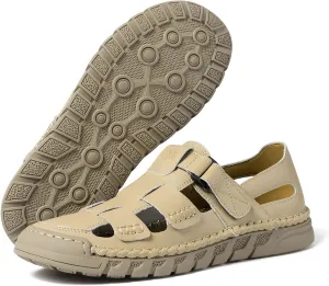 MAIZUN Men's Leather Sandals Summer Closed Toe Sandal Outdoor Fisherman Beach Shoes Hiking Walking Shoes for Adjustable Breathable