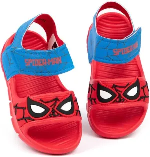 Marvel Spider-Man Kids Sandals | Boys Superhero Sliders with Supportive Strap for Toddlers | Red & Blue Slip-on Footwear