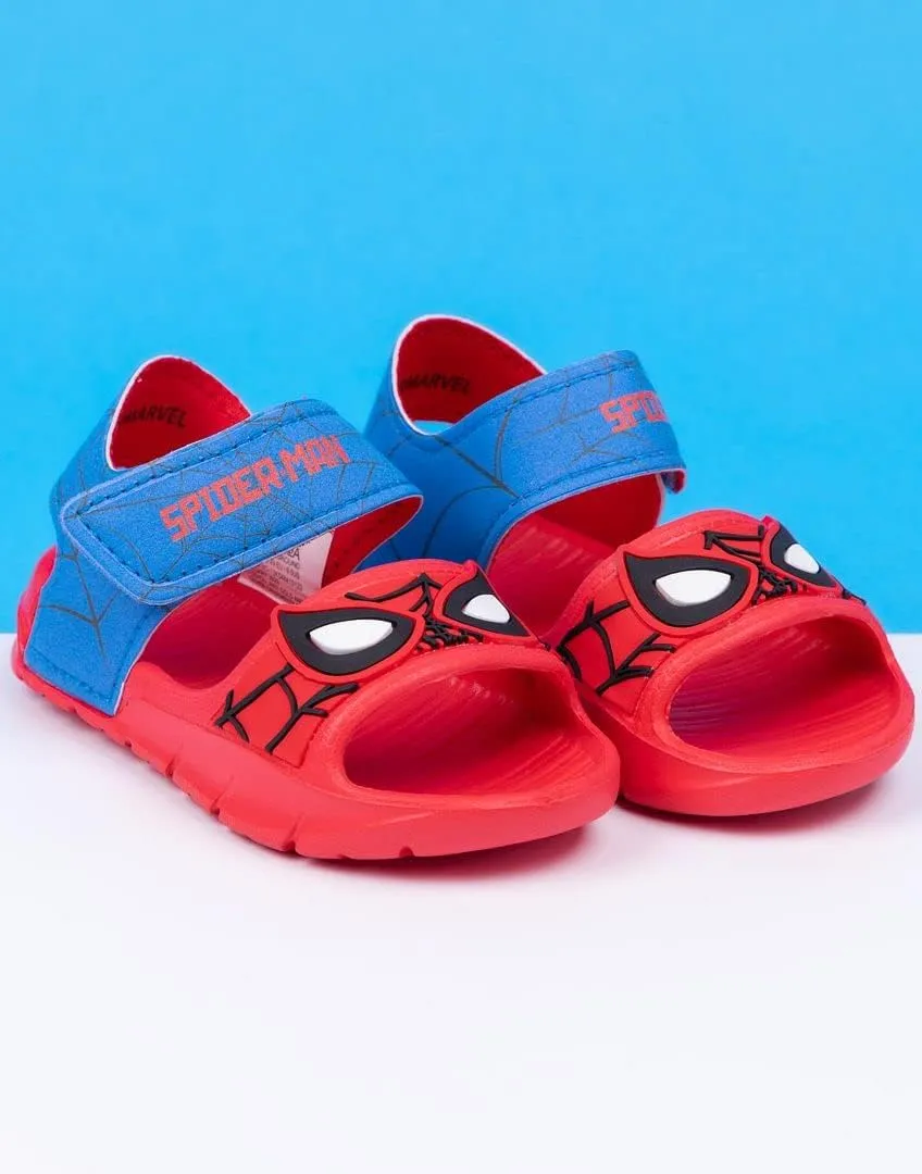Marvel Spider-Man Kids Sandals | Boys Superhero Sliders with Supportive Strap for Toddlers | Red & Blue Slip-on Footwear