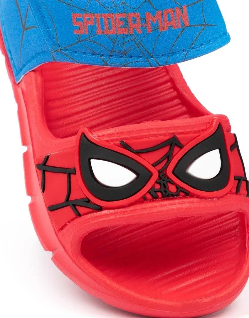 Marvel Spider-Man Kids Sandals | Boys Superhero Sliders with Supportive Strap for Toddlers | Red & Blue Slip-on Footwear