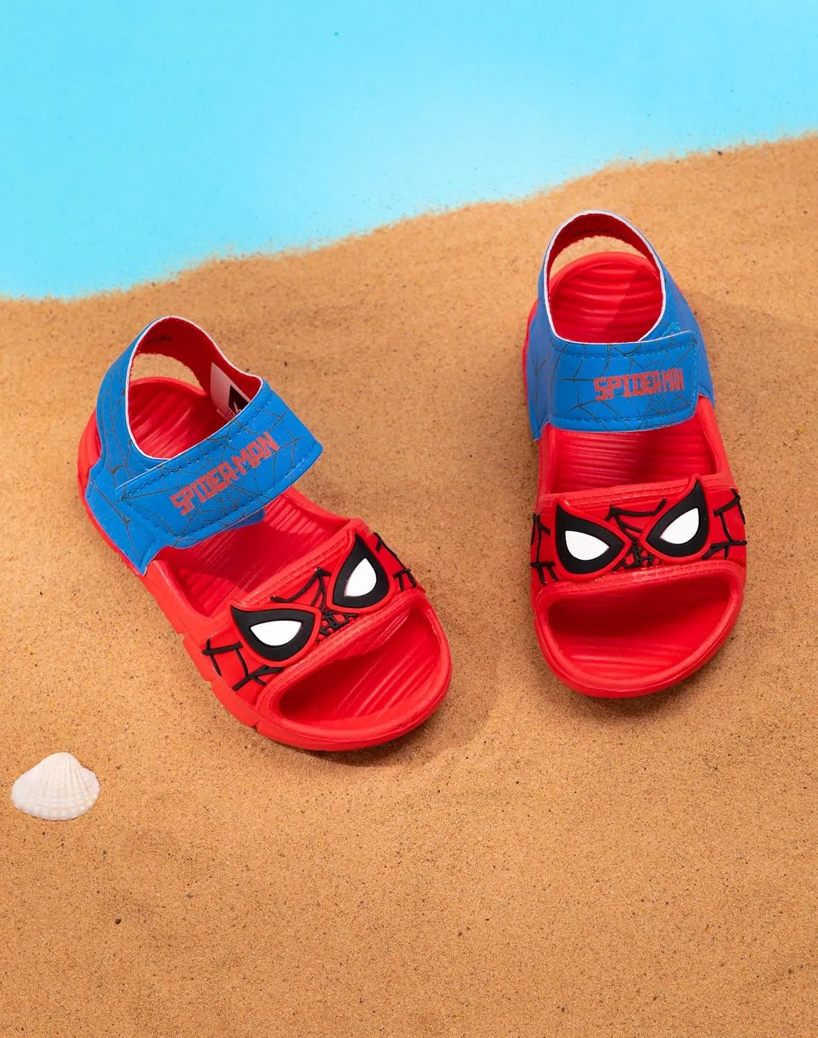 Marvel Spider-Man Kids Sandals | Boys Superhero Sliders with Supportive Strap for Toddlers | Red & Blue Slip-on Footwear