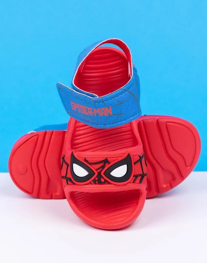 Marvel Spider-Man Kids Sandals | Boys Superhero Sliders with Supportive Strap for Toddlers | Red & Blue Slip-on Footwear