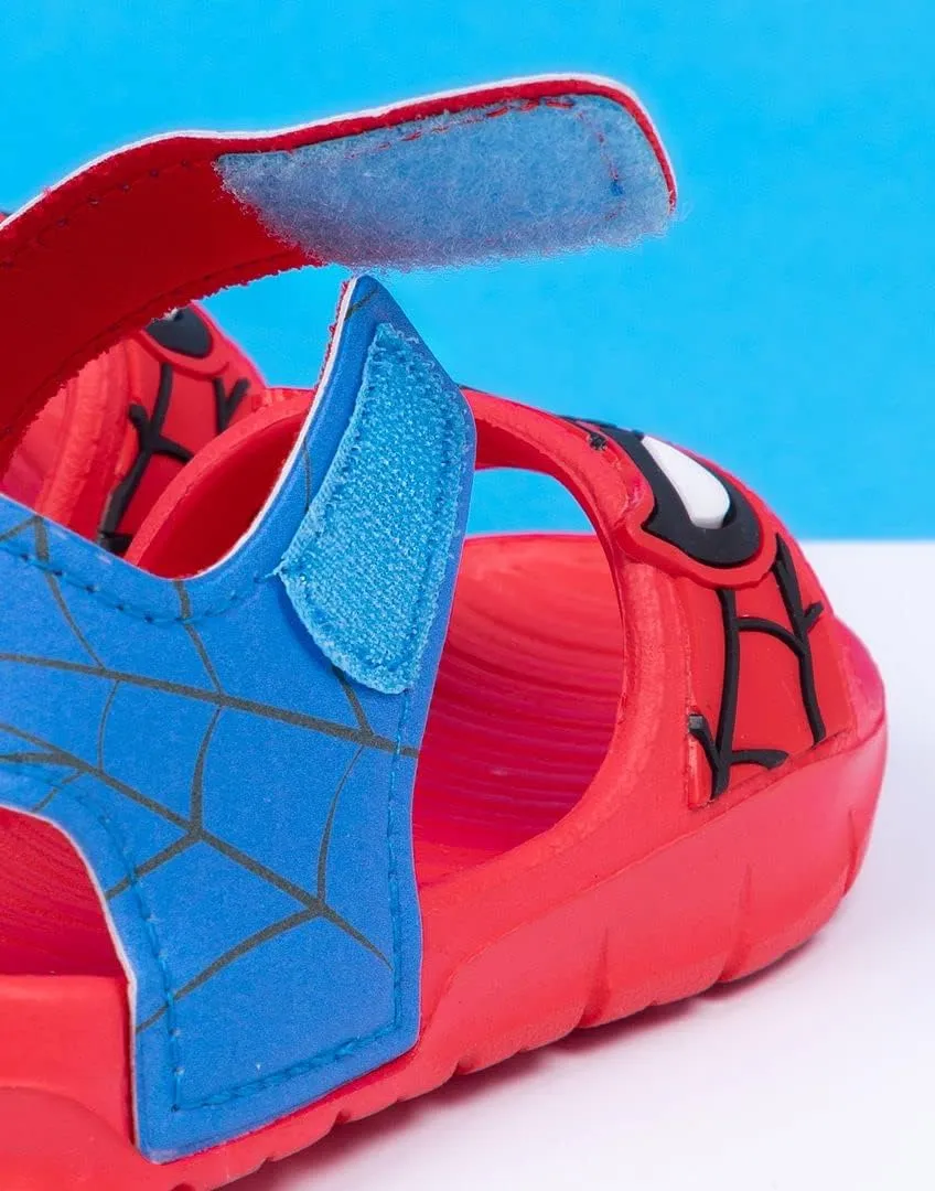 Marvel Spider-Man Kids Sandals | Boys Superhero Sliders with Supportive Strap for Toddlers | Red & Blue Slip-on Footwear