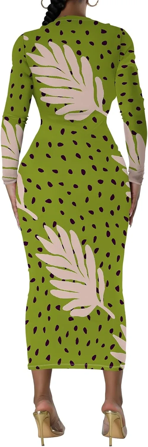 Maxi Dress for Women Casual Fashion Round Neck Bodycon Sexy Slim Fit Elegant Evening Wedding Guest Long Formal Dresses