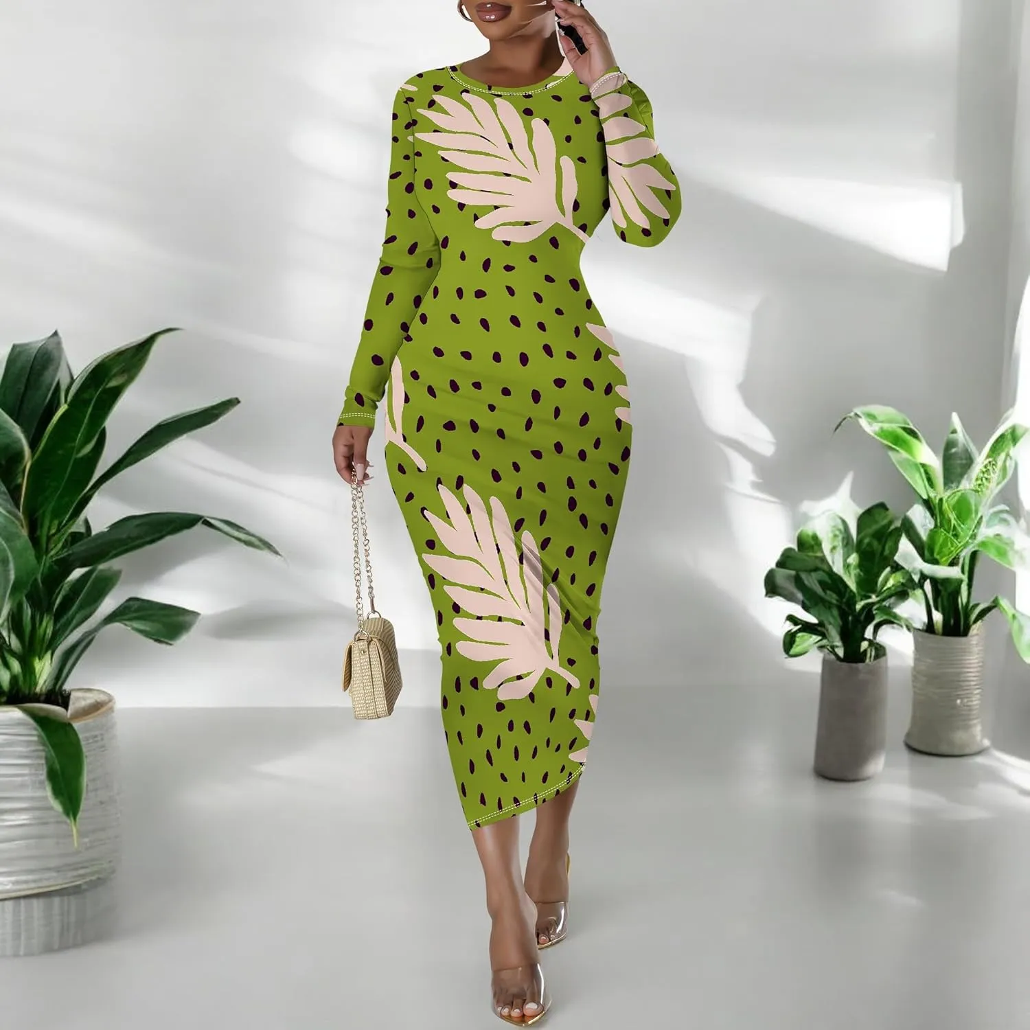 Maxi Dress for Women Casual Fashion Round Neck Bodycon Sexy Slim Fit Elegant Evening Wedding Guest Long Formal Dresses