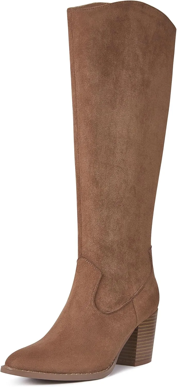 MeiLuSi Womens Knee High Boots Pointed Toe Suede Boots Chunky Heel Faux Slouchy Shoes Tall Fall 2025 Side Zipper