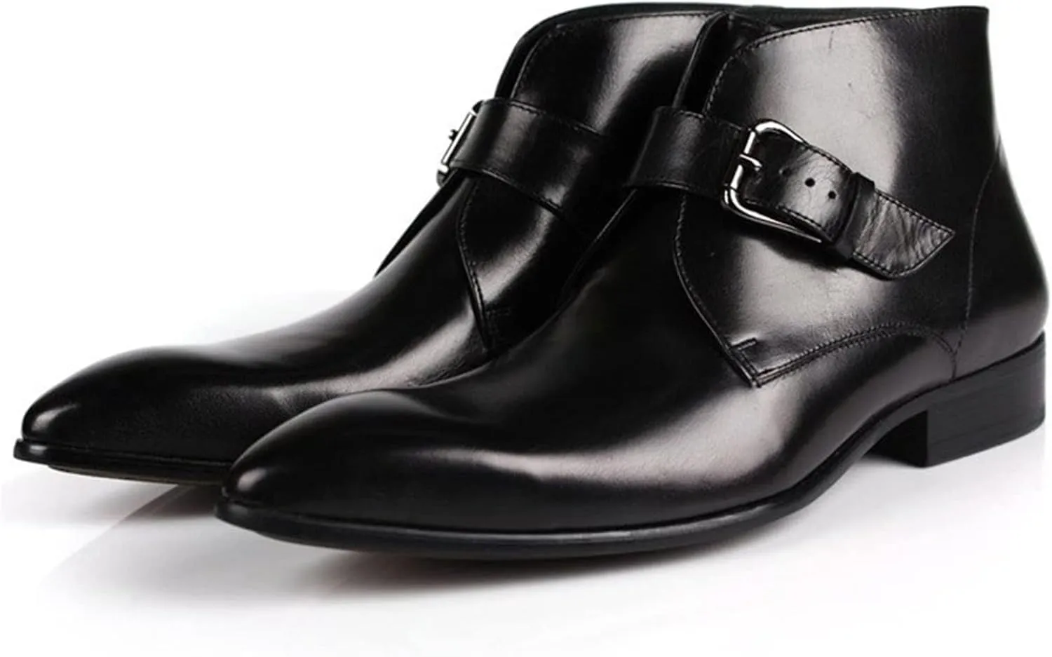 Men Ankle Boots Mens Monk Strap Pointed Ankle Boots Show Club Business For Party Pure Leather The First Layer Of Cowhide