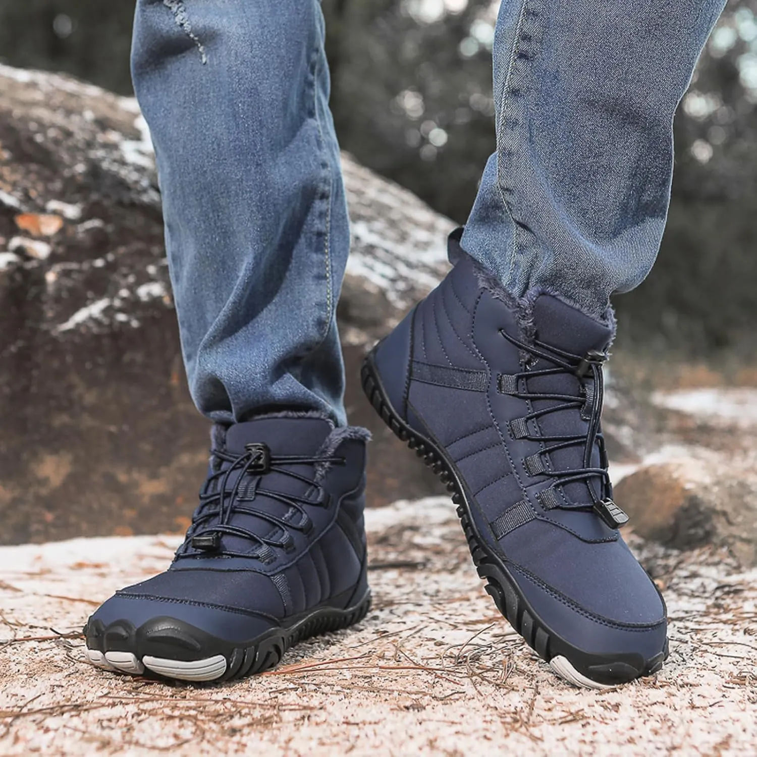 Men's and Women's Barefoot Hiking Boots | Zero Drop Winter Snow Boots with Wide Toe Box | Slip-On Waterproof Ankle Booties | Minimalist Five-Finger Sneakers for Outdoor Hiking and Walking