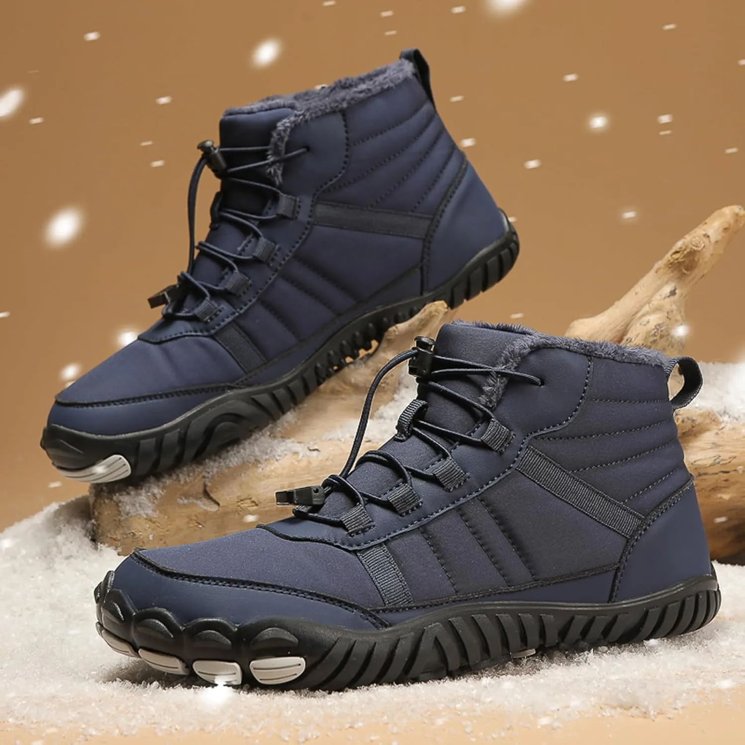 Men's and Women's Barefoot Hiking Boots | Zero Drop Winter Snow Boots with Wide Toe Box | Slip-On Waterproof Ankle Booties | Minimalist Five-Finger Sneakers for Outdoor Hiking and Walking