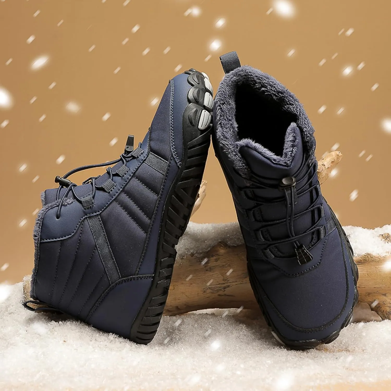 Men's and Women's Barefoot Hiking Boots | Zero Drop Winter Snow Boots with Wide Toe Box | Slip-On Waterproof Ankle Booties | Minimalist Five-Finger Sneakers for Outdoor Hiking and Walking