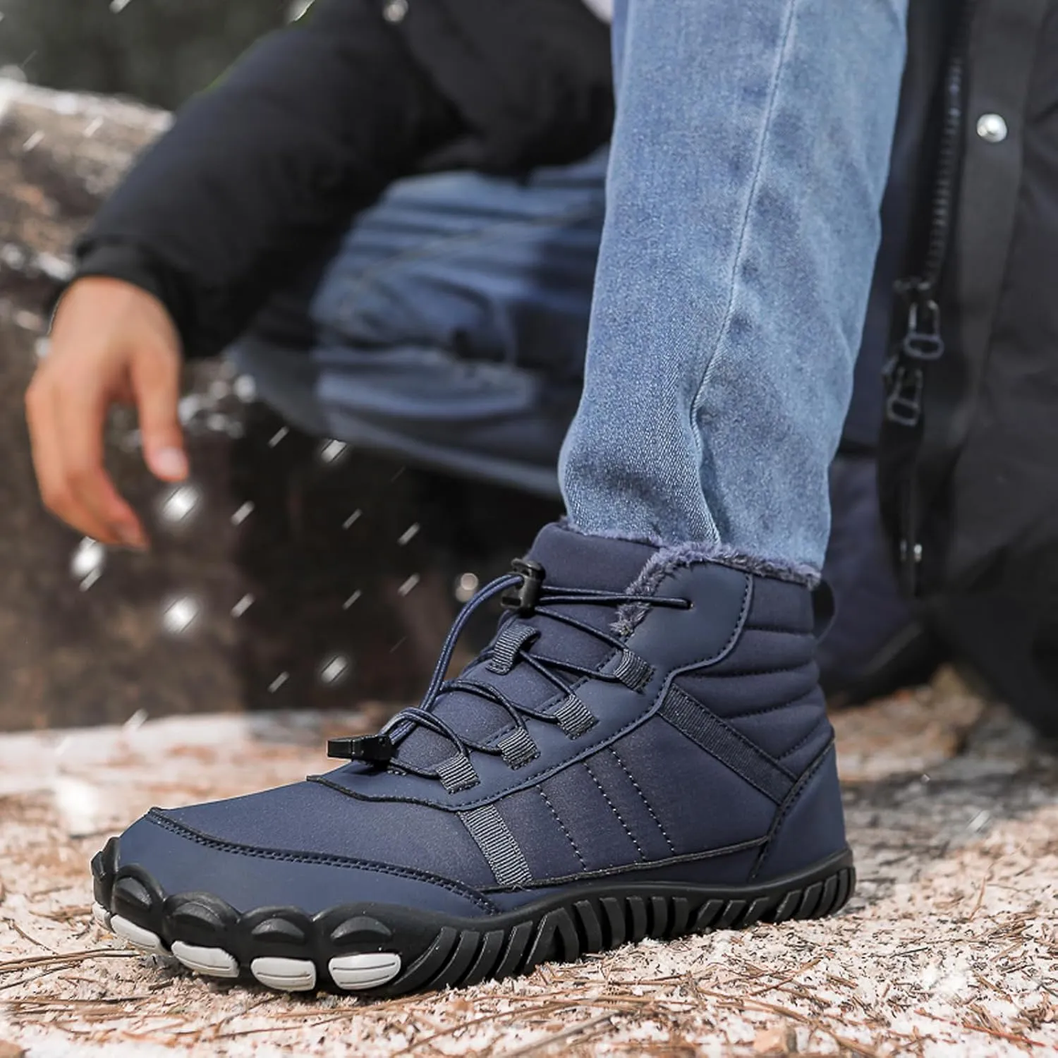 Men's and Women's Barefoot Hiking Boots | Zero Drop Winter Snow Boots with Wide Toe Box | Slip-On Waterproof Ankle Booties | Minimalist Five-Finger Sneakers for Outdoor Hiking and Walking