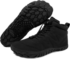 Men's and Women's Barefoot Hiking Boots | Zero Drop Winter Snow Boots with Wide Toe Box | Slip-On Waterproof Ankle Booties | Minimalist Five-Finger Sneakers for Outdoor Hiking and Walking
