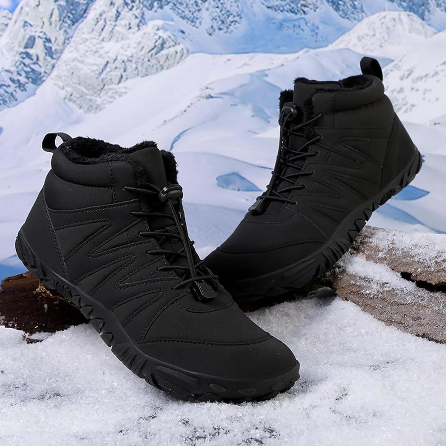 Men's and Women's Barefoot Hiking Boots | Zero Drop Winter Snow Boots with Wide Toe Box | Slip-On Waterproof Ankle Booties | Minimalist Five-Finger Sneakers for Outdoor Hiking and Walking