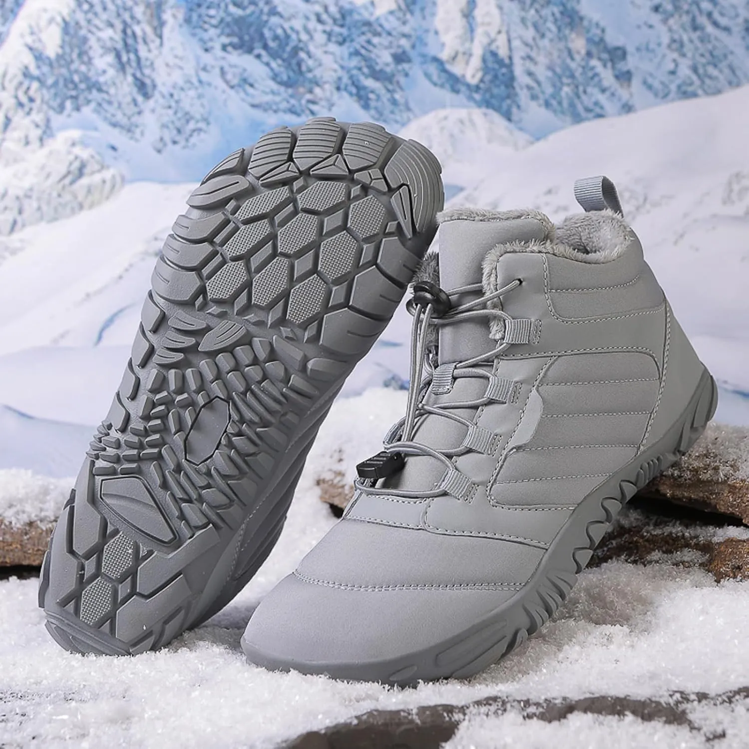 Men's and Women's Barefoot Hiking Boots | Zero Drop Winter Snow Boots with Wide Toe Box | Slip-On Waterproof Ankle Booties | Minimalist Five-Finger Sneakers for Outdoor Hiking and Walking