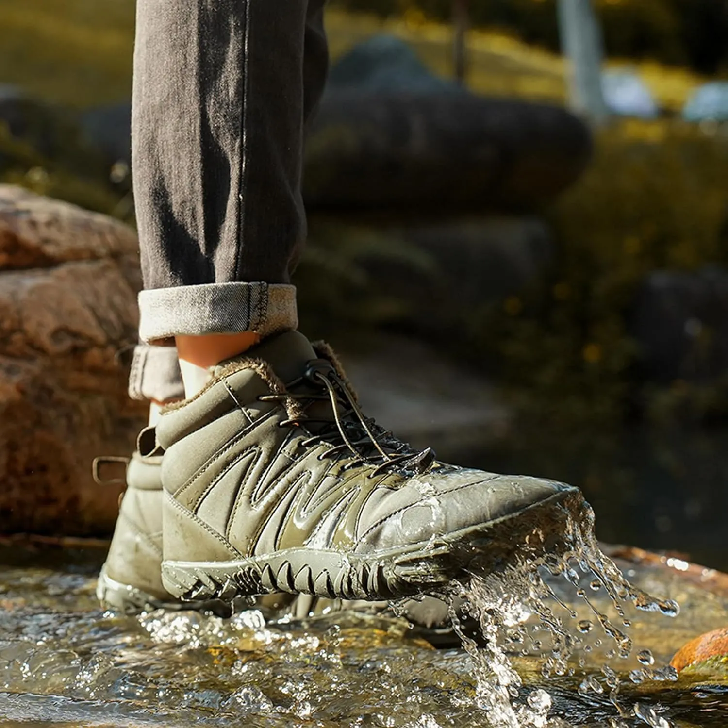 Men's and Women's Barefoot Hiking Boots | Zero Drop Winter Snow Boots with Wide Toe Box | Slip-On Waterproof Ankle Booties | Minimalist Five-Finger Sneakers for Outdoor Hiking and Walking