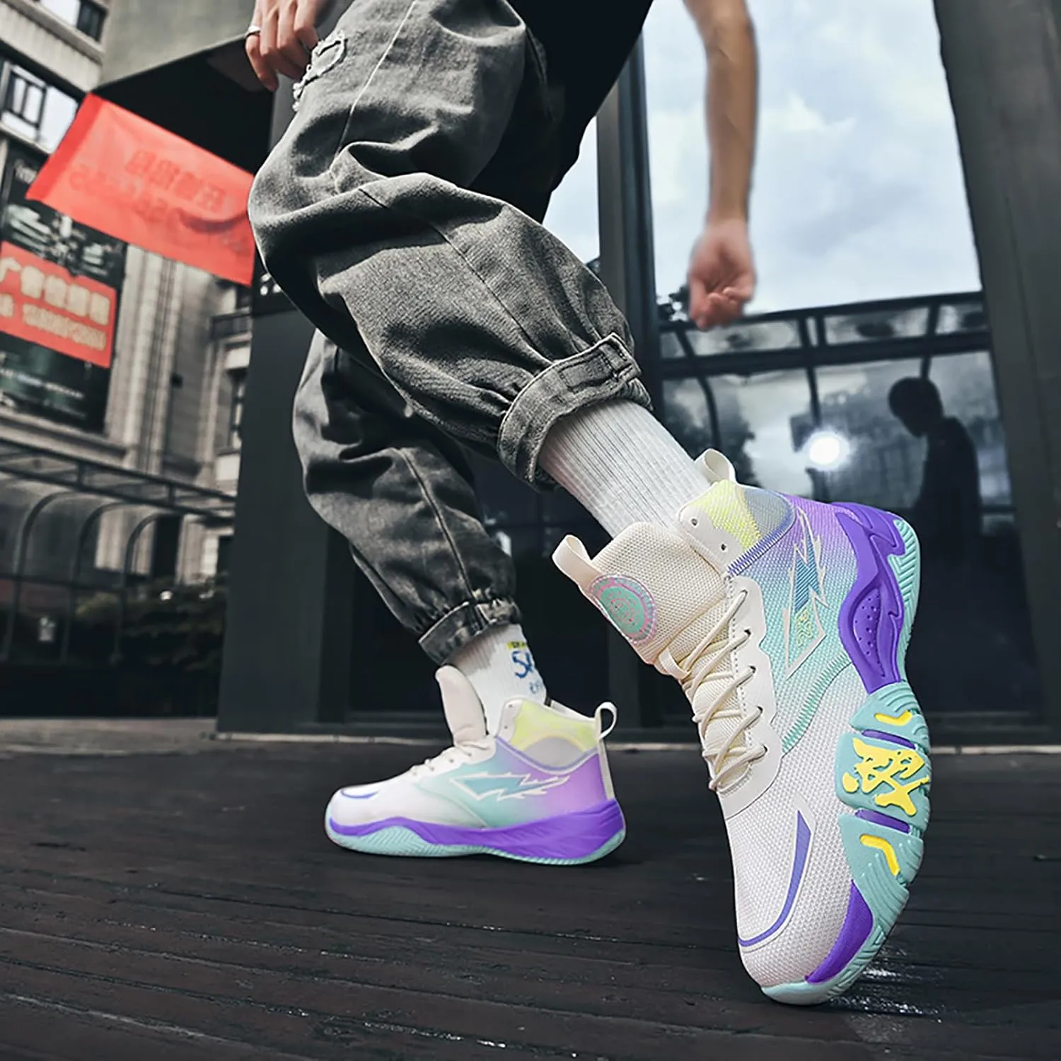 Mens Basketball Shoes Womens High Top Breathable Sneakers Fashion Non Slip Outdoor Sport Shoes Volleyball Shoes