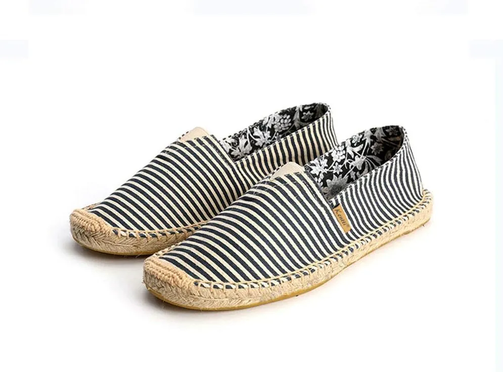 Men's Breathable Canvas Stripe Slip on Flat Espadrilles