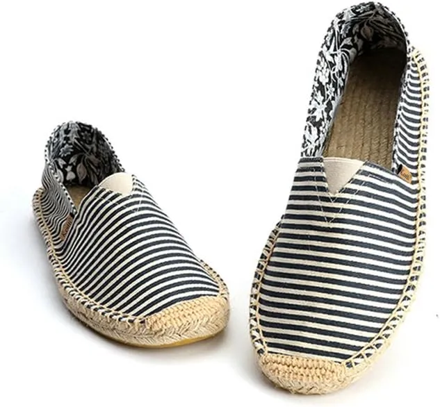 Men's Breathable Canvas Stripe Slip on Flat Espadrilles