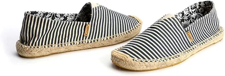 Men's Breathable Canvas Stripe Slip on Flat Espadrilles