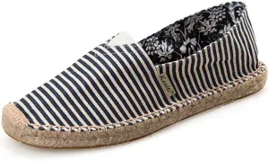 Men's Breathable Canvas Stripe Slip on Flat Espadrilles