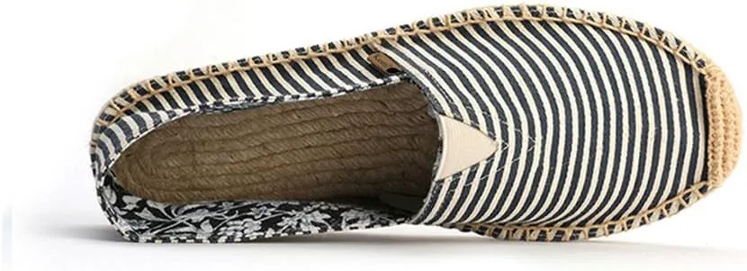 Men's Breathable Canvas Stripe Slip on Flat Espadrilles