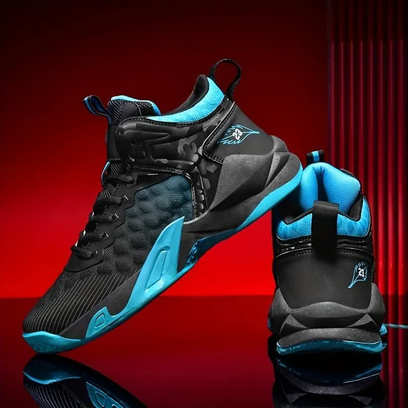 Men's Breathable Lace-Up Basketball Shoes – High-Top Training & Competition Sneakers with Cushioned Shock Absorption