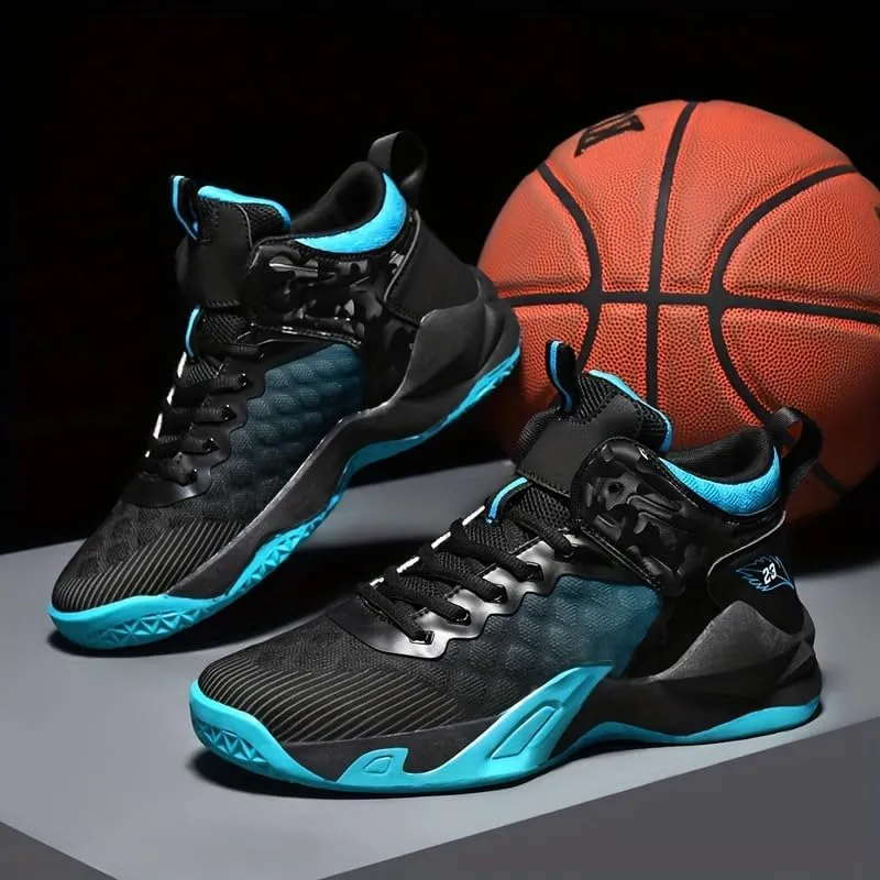 Men's Breathable Lace-Up Basketball Shoes – High-Top Training & Competition Sneakers with Cushioned Shock Absorption