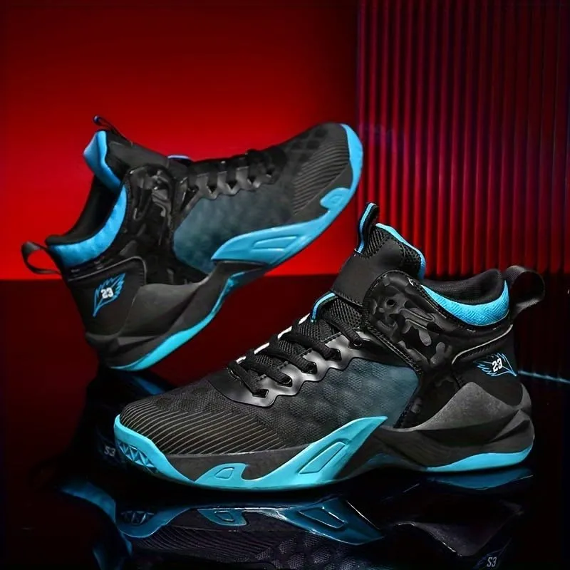 Men's Breathable Lace-Up Basketball Shoes – High-Top Training & Competition Sneakers with Cushioned Shock Absorption
