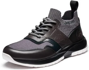 Men's Casual Dress Sneakers Breathable Leather Wool Knit Business Walking Shoes Comfortable Lightweight Lace Up Running Shoes