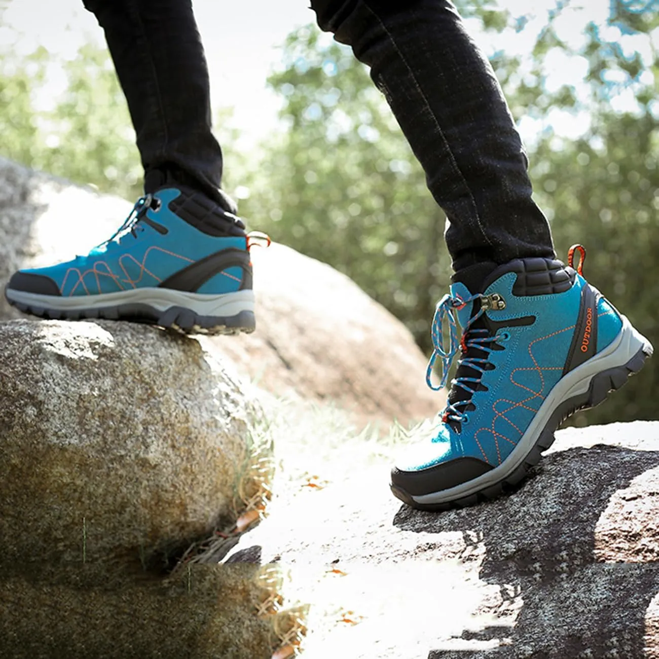 Men's Casual Hiking Boots Outdoor Waterproof Non-Slip Work Boots High Top Trekking Hiking Shoes