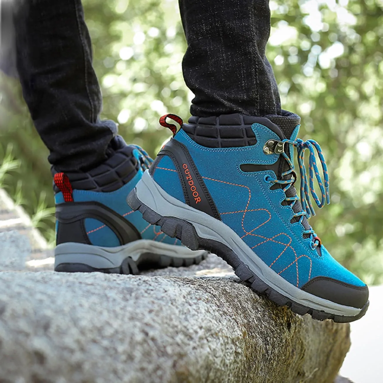Men's Casual Hiking Boots Outdoor Waterproof Non-Slip Work Boots High Top Trekking Hiking Shoes